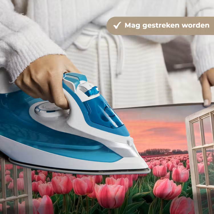 Doorkijk - Tulpen - Bloemen - Molen - Raam Wandkleed katoen klein -sfeer9