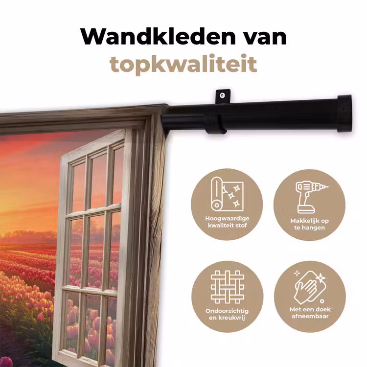 Doorkijk - Tulpen - Zonsondergang - Bloemen - Kleurrijk Wandkleed katoen klein -sfeer2