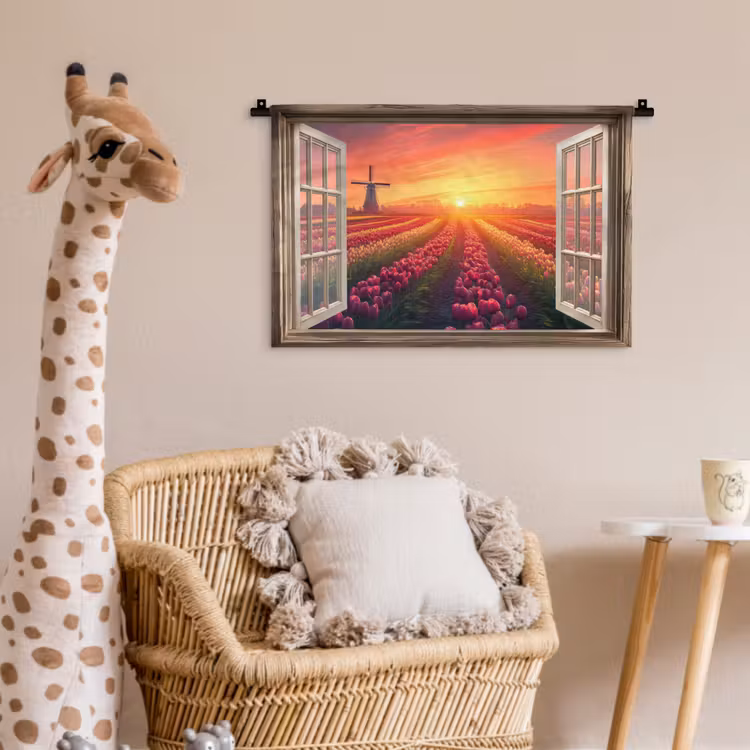 Doorkijk - Tulpen - Zonsondergang - Bloemen - Kleurrijk Wandkleed katoen klein -wsfeer5_kind