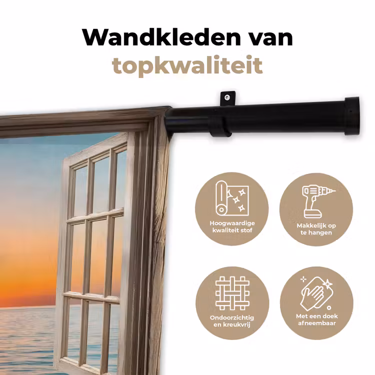 Doorkijk - Zee - Boot - Zonsondergang Wandkleed katoen klein -sfeer2