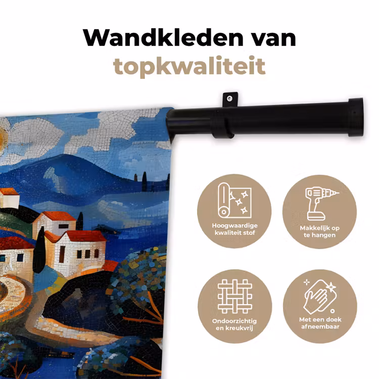 Dorp - Heuvelachtig - Zon - Mozaïek Wandkleed katoen klein -sfeer2