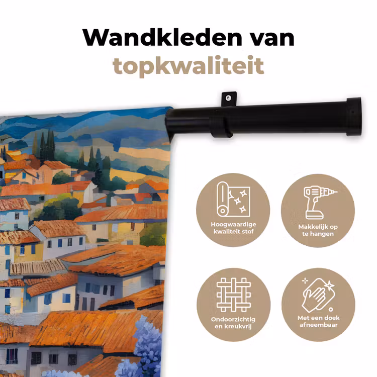 Dorp - Heuvels - Landschap - Bomen Wandkleed katoen klein -sfeer2