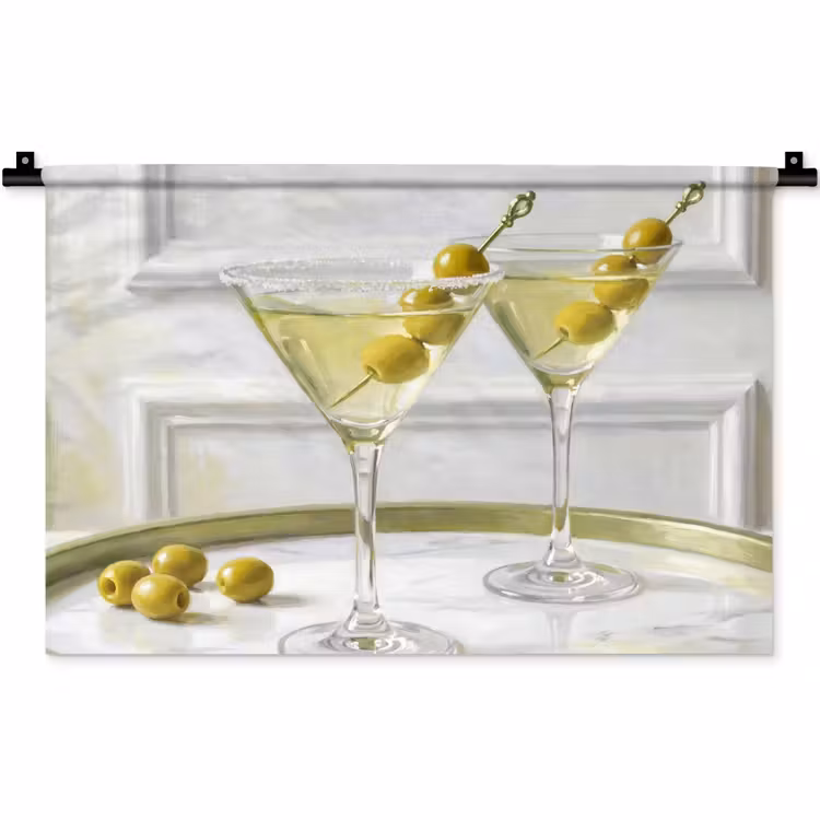 Drank - Martini - Olijven - Modern - Wit Wandkleed katoen klein -zz3d