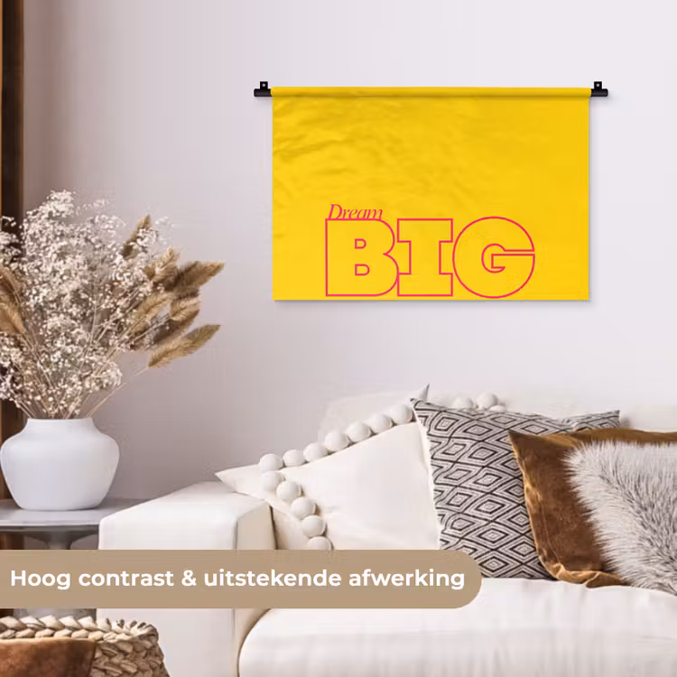Dream big - Geel - Grafisch Wandkleed katoen klein -sfeer1