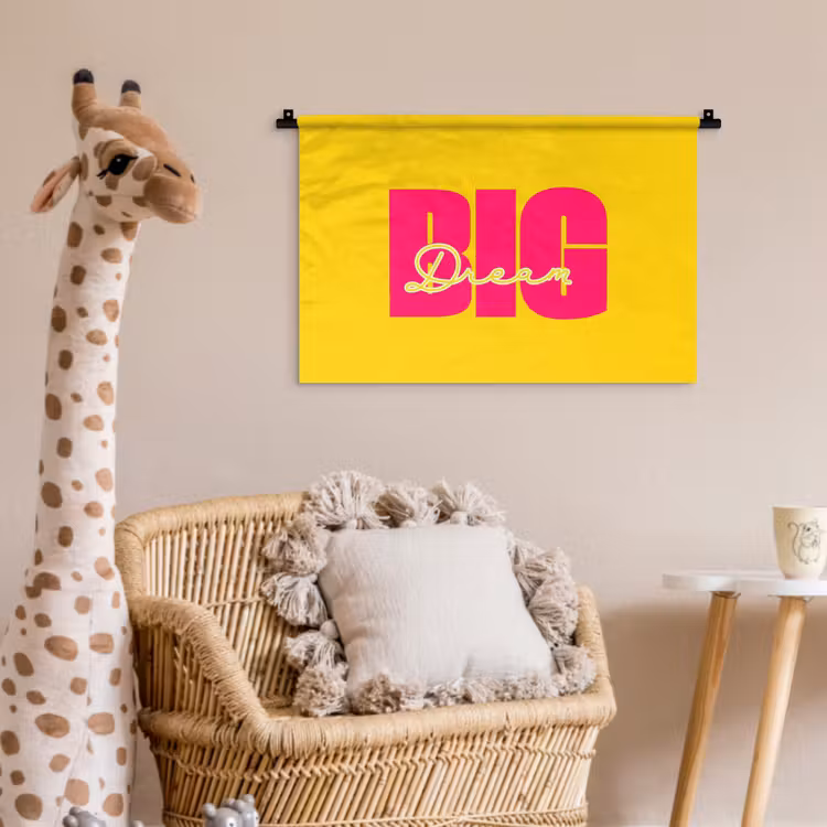 Dream big - Geel - Roze Wandkleed katoen klein -wsfeer5_kind