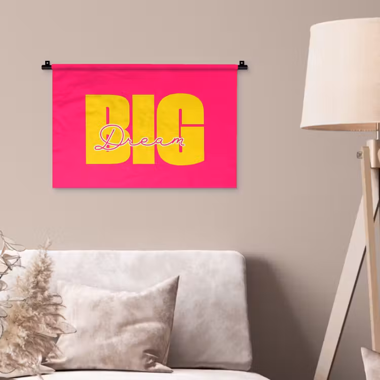 Dream big - Roze - Geel - Minimalistisch Wandkleed katoen klein -sfeer4
