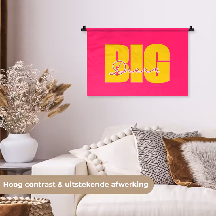 Dream big - Roze - Geel - Minimalistisch Wandkleed katoen klein -sfeer1