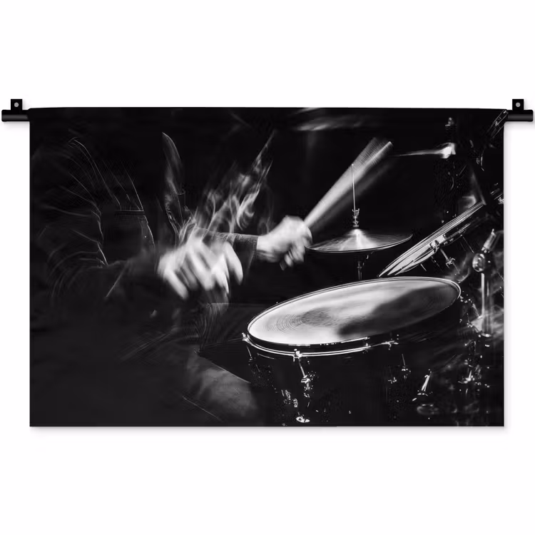 Drummer - Zwart - Drumstel Wandkleed katoen klein -zz3d