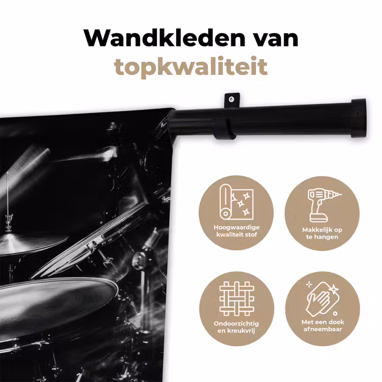 Drummer - Zwart - Drumstel Wandkleed katoen klein -sfeer2
