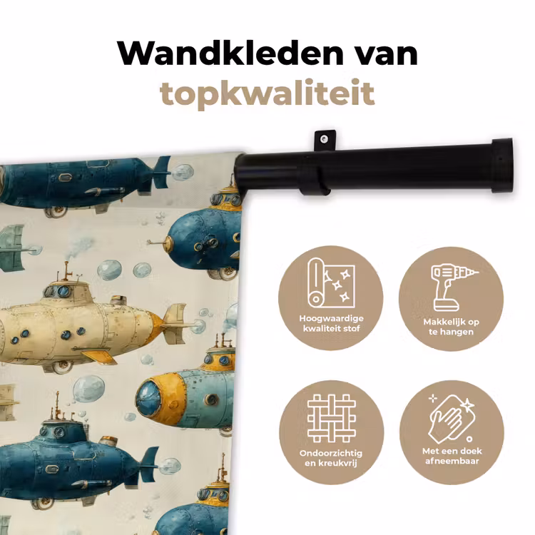 Duikboot - Fantasie - Kleurrijk Wandkleed katoen klein 269 -sfeer2