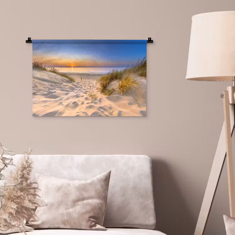 Duin - Zonsondergang - Horizon - Strand - Gras Wandkleed katoen klein -sfeer4