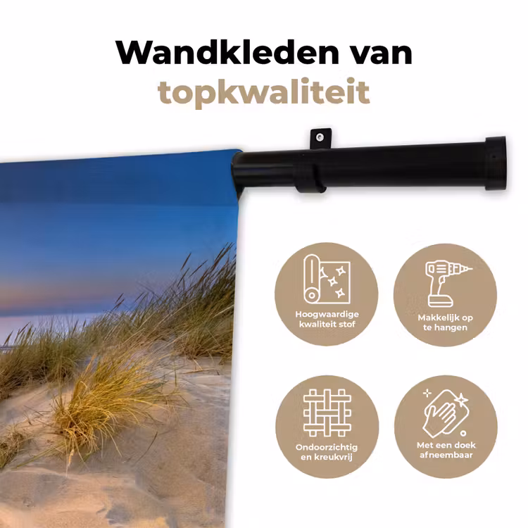 Duin - Zonsondergang - Horizon - Strand - Gras Wandkleed katoen klein -sfeer2