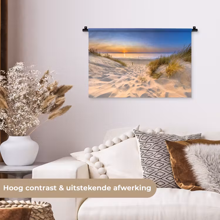 Duin - Zonsondergang - Horizon - Strand - Gras Wandkleed katoen klein -sfeer1