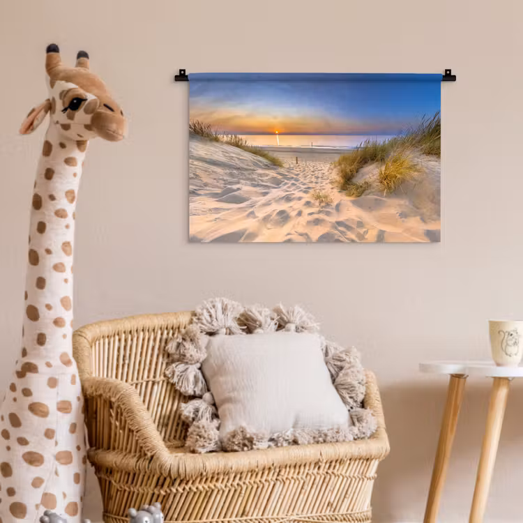 Duin - Zonsondergang - Horizon - Strand - Gras Wandkleed katoen klein -wsfeer5_kind