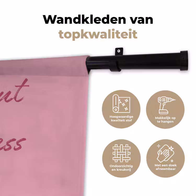 Eat me out don't stress me out - Roze - Handgeschreven Wandkleed katoen klein -sfeer2