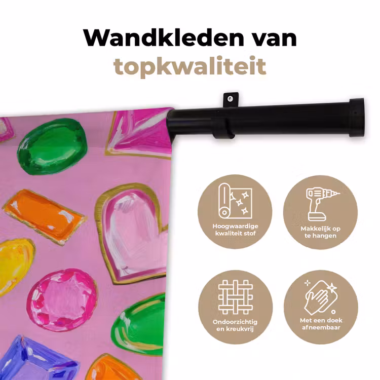Edelstenen - Vormen - Hartje - Kleurrijk Wandkleed katoen klein -sfeer2