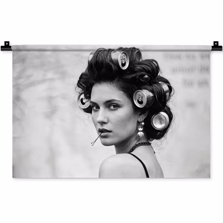 Edgy - Vrouw - Zwart - Wit Wandkleed katoen klein -zz3d