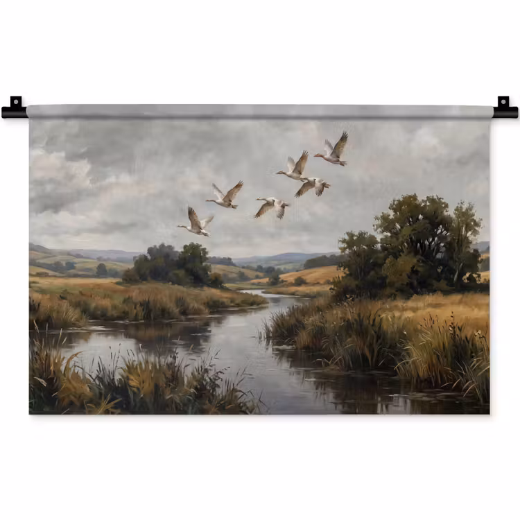 Eenden - Rivier - Landschap - Vlucht - Nostalgisch Wandkleed katoen klein -zz3d