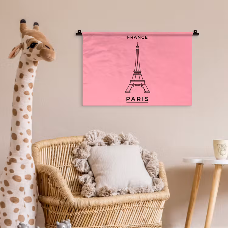 Eiffeltoren - Parijs - Architectuur - Minimalistisch - Roze Wandkleed katoen klein -wsfeer5_kind