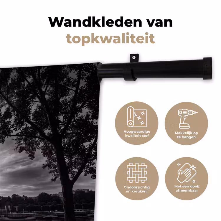 Eiffeltoren - Parijs - Rivier - Architectuur - Zwart-wit Wandkleed katoen klein -sfeer2