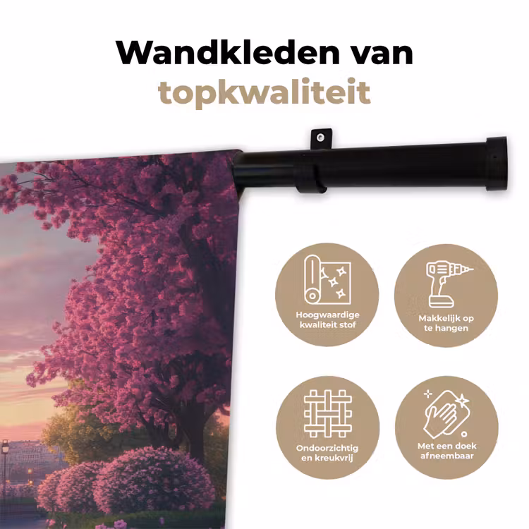 Eiffeltoren - Parijs - Roze Wandkleed katoen klein -sfeer2