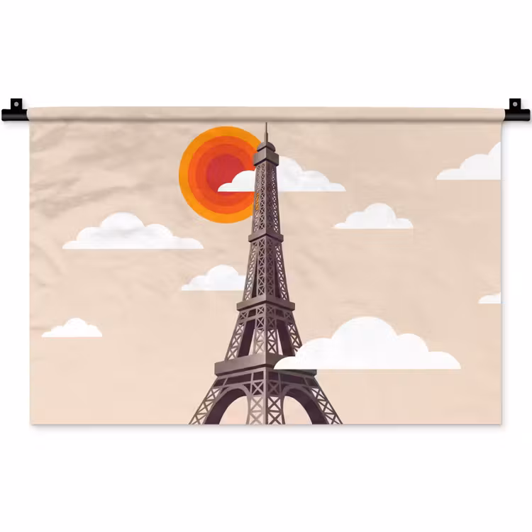 Eiffeltoren - Zon - Architectuur - Abstract - Beige Wandkleed katoen klein -zz3d
