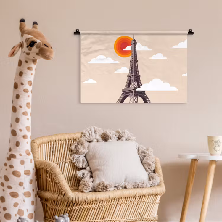 Eiffeltoren - Zon - Architectuur - Abstract - Beige Wandkleed katoen klein -wsfeer5_kind
