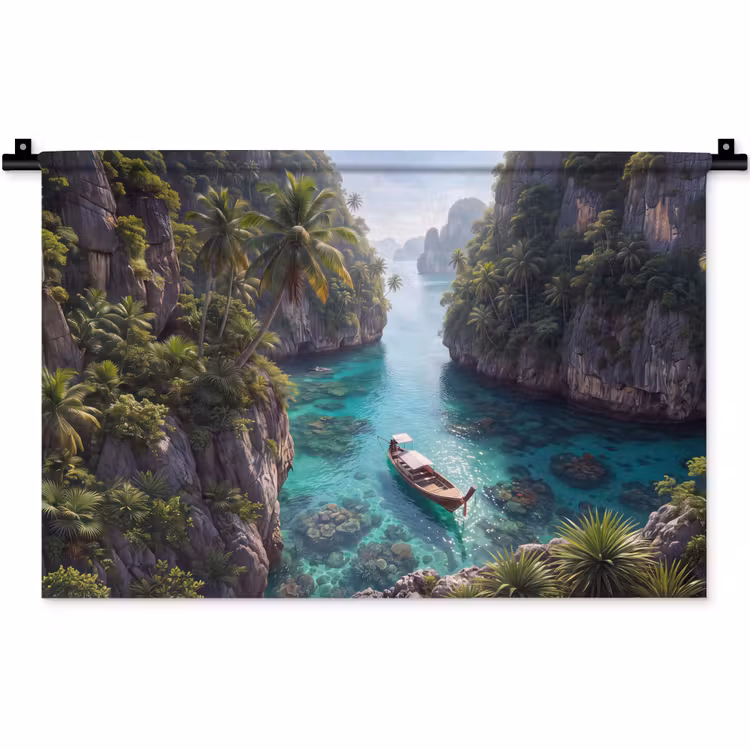 Eiland - Tropisch - Water - Palmbomen - Natuur Wandkleed katoen klein -zz3d