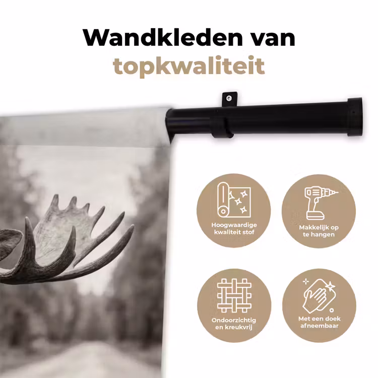Eland - Auto - Gewei - Zwart - Wit Wandkleed katoen klein -sfeer2