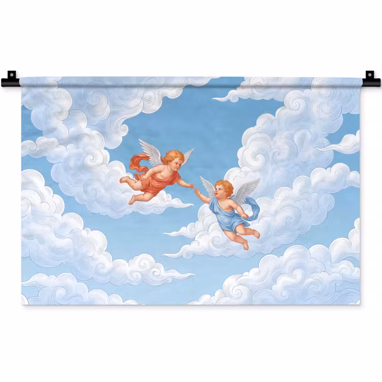 Engel - Vliegend - Klassiek - Blauw Wandkleed katoen klein -zz3d