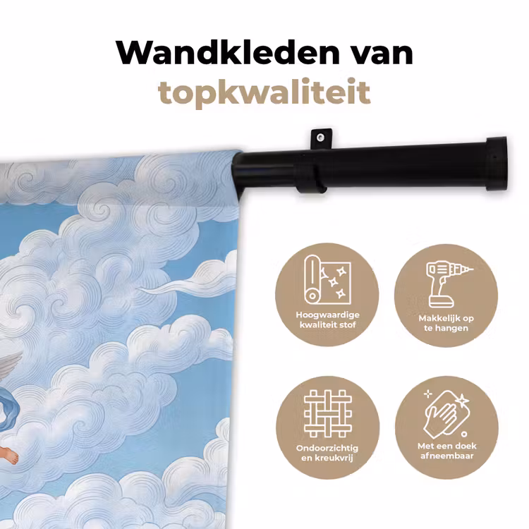 Engel - Vliegend - Klassiek - Blauw Wandkleed katoen klein -sfeer2