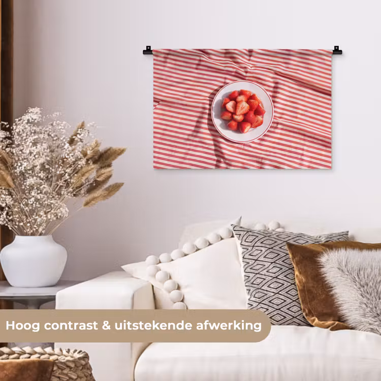 Eten - Aardbeien - Fruit - Zomer - Rood Wandkleed katoen klein -sfeer1