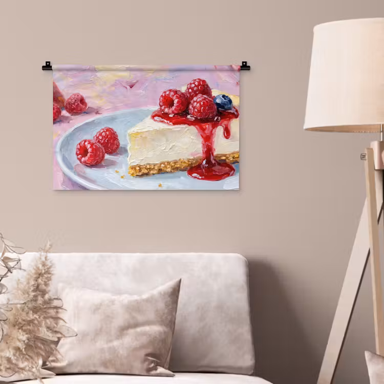 Eten - Cheesecake - Bessen - Abstract - Roze Wandkleed katoen klein -sfeer4