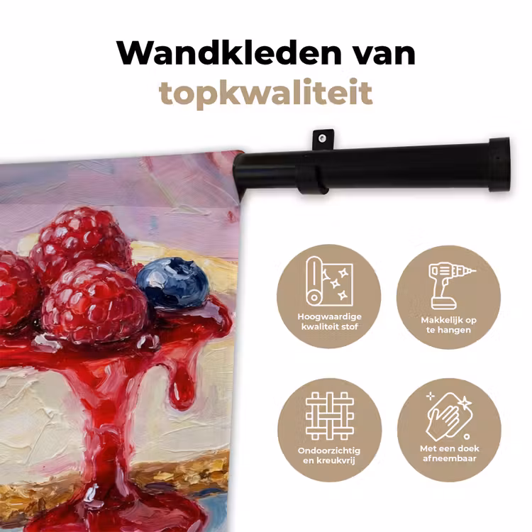 Eten - Cheesecake - Bessen - Abstract - Roze Wandkleed katoen klein -sfeer2