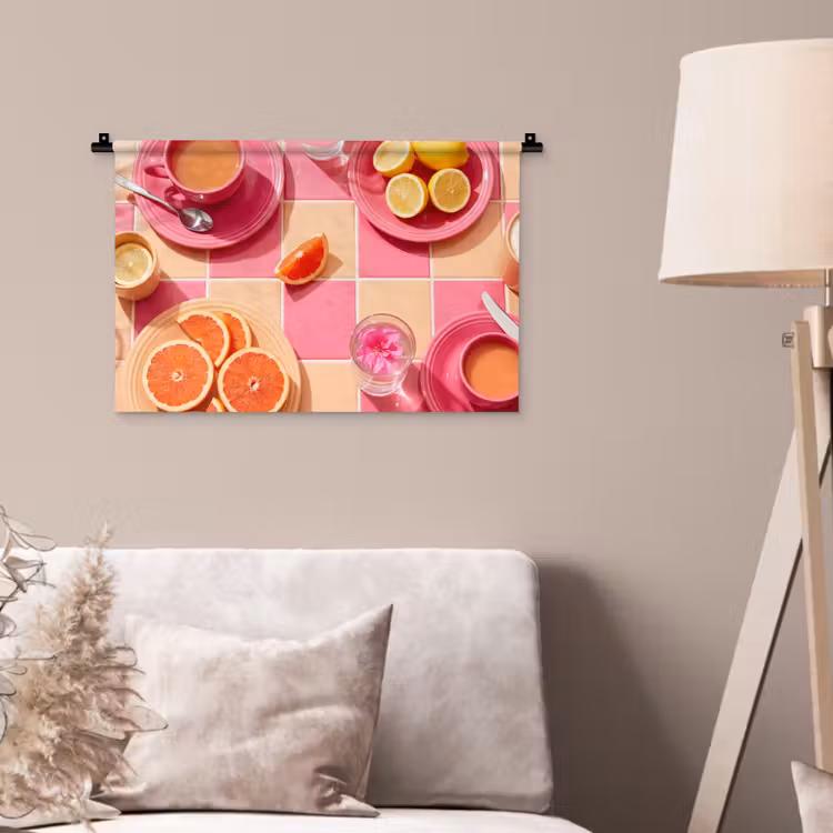 Eten - Citrusvruchten - Stillevens - Roze - Oranje Wandkleed katoen klein -sfeer4