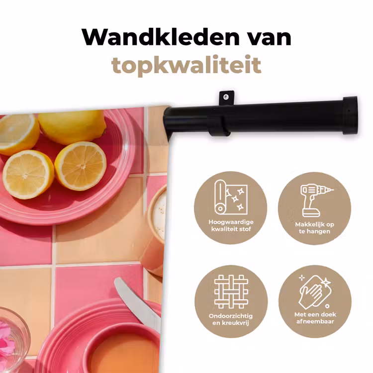 Eten - Citrusvruchten - Stillevens - Roze - Oranje Wandkleed katoen klein -sfeer2