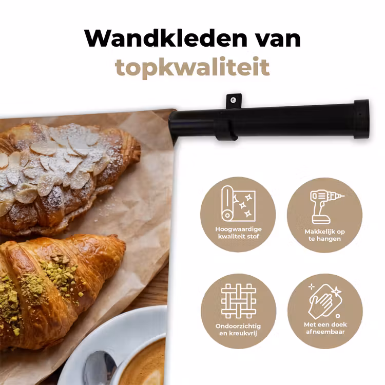 Eten - Croissant - Koffie - Ontbijt - Modern Wandkleed katoen klein -sfeer2