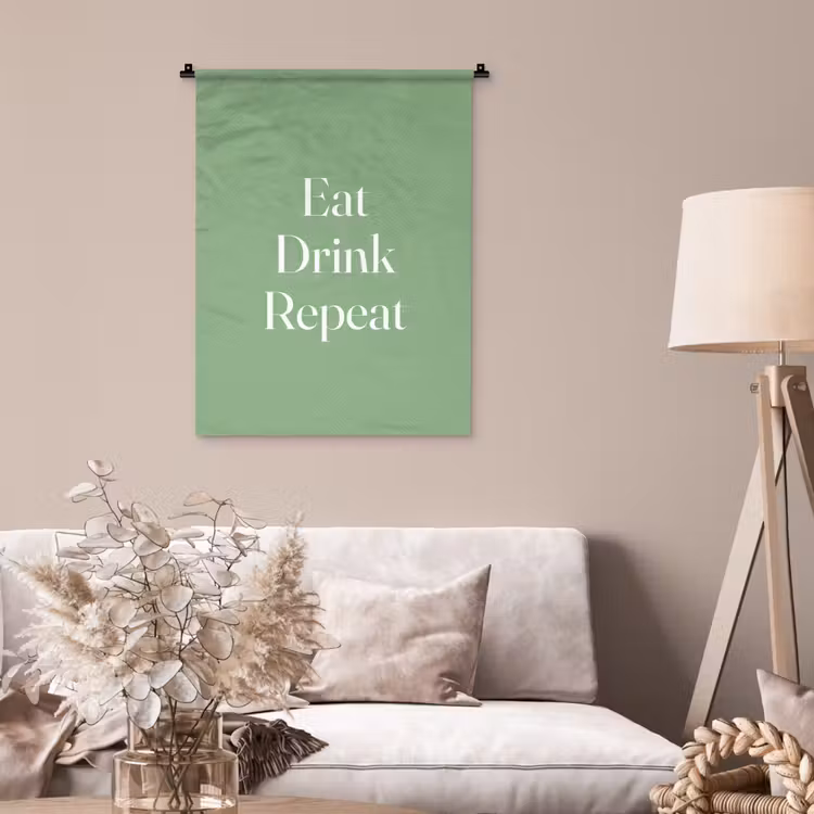 Eten - Drinken - Tekst - Mintgroen Wandkleed katoen klein -sfeer4