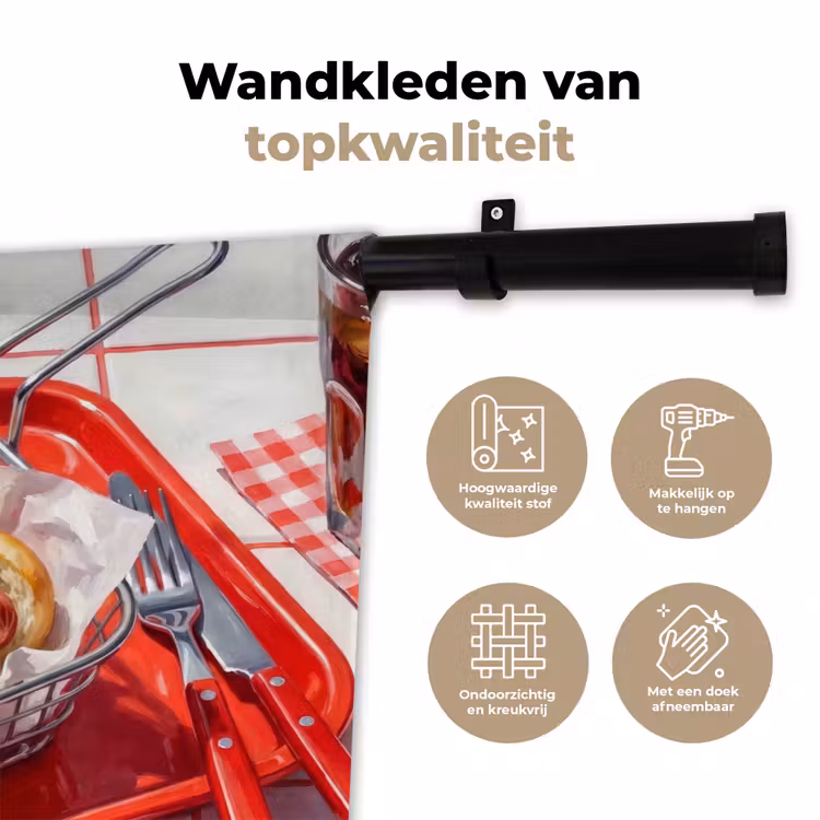 Eten - Hotdog - Fastfood - Modern - Rood Wandkleed katoen klein -sfeer2
