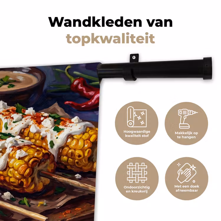 Eten - Maïs - Saus - Geschilderd - Geel Wandkleed katoen klein -sfeer2