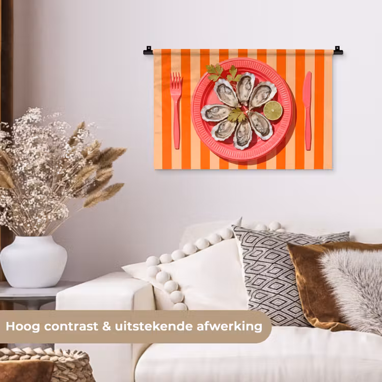 Eten - Oester - Zeevruchten - Oranje - Modern Wandkleed katoen klein -sfeer1
