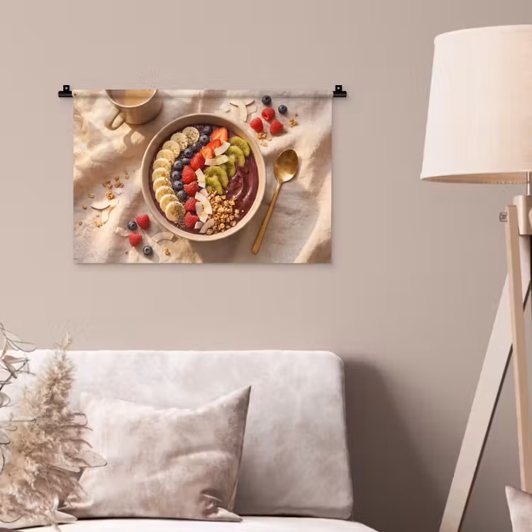 Eten - Ontbijtkom - Fruit - Gezond - Kleurrijk Wandkleed katoen klein -sfeer4