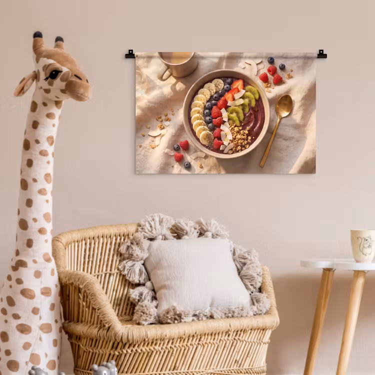 Eten - Ontbijtkom - Fruit - Gezond - Kleurrijk Wandkleed katoen klein -wsfeer5_kind