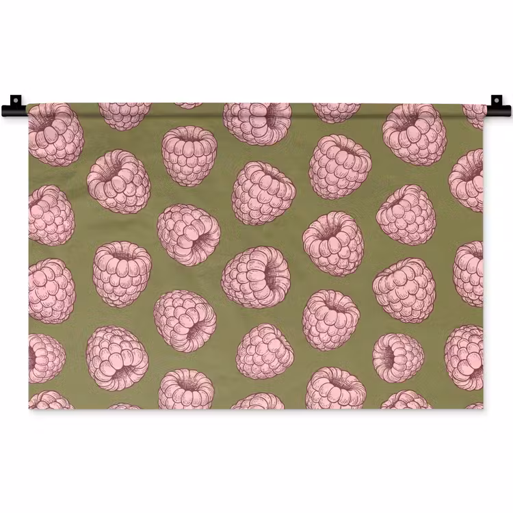 Eten - Patroon - Illustratie - Roze - Groen Wandkleed katoen klein -zz3d