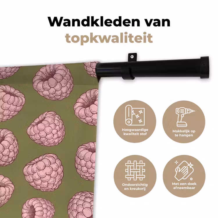 Eten - Patroon - Illustratie - Roze - Groen Wandkleed katoen klein -sfeer2