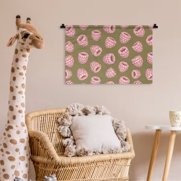 Eten - Patroon - Illustratie - Roze - Groen Wandkleed katoen klein -wsfeer5_kind
