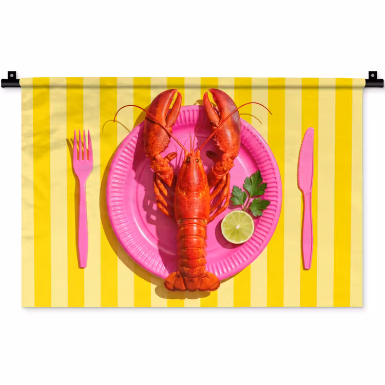 Eten - Roze - Geel - Modern - Culinaire Wandkleed katoen klein -zz3d