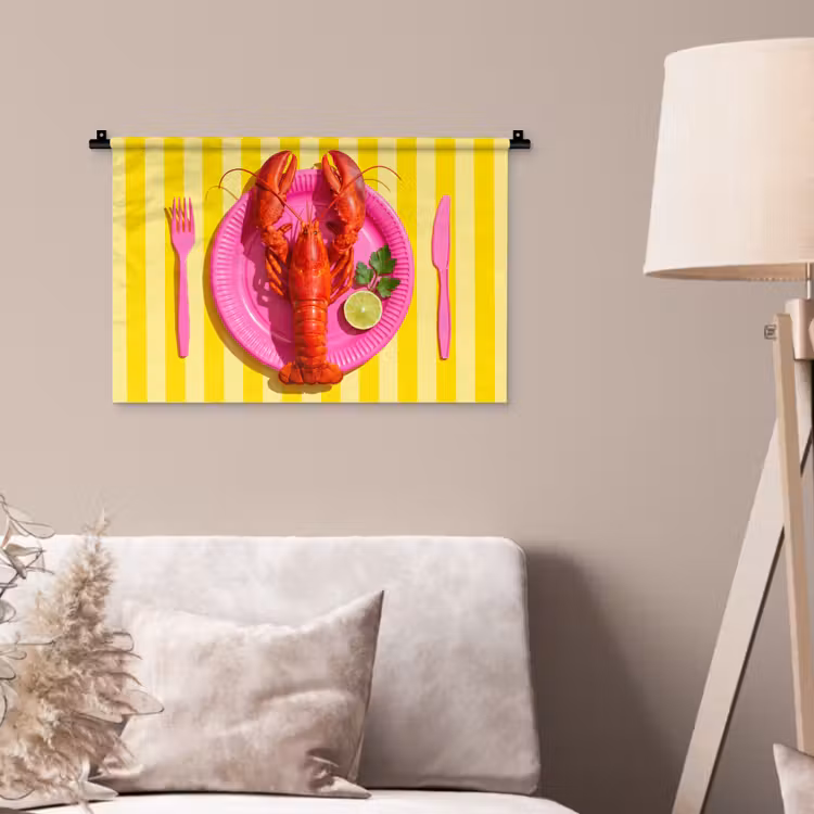 Eten - Roze - Geel - Modern - Culinaire Wandkleed katoen klein -sfeer4