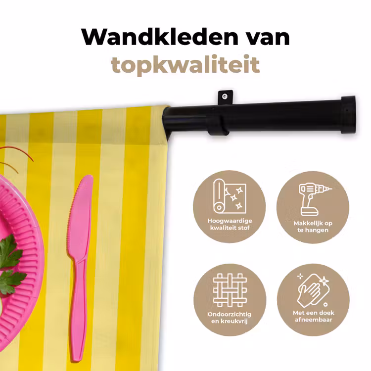 Eten - Roze - Geel - Modern - Culinaire Wandkleed katoen klein -sfeer2