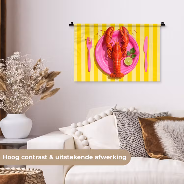 Eten - Roze - Geel - Modern - Culinaire Wandkleed katoen klein -sfeer1